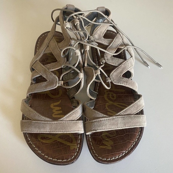 Sam Edelman GEMMA Sandal Caged Gray Suede Gladiator Strappy Flat Open 5.5 - Picture 3 of 7
